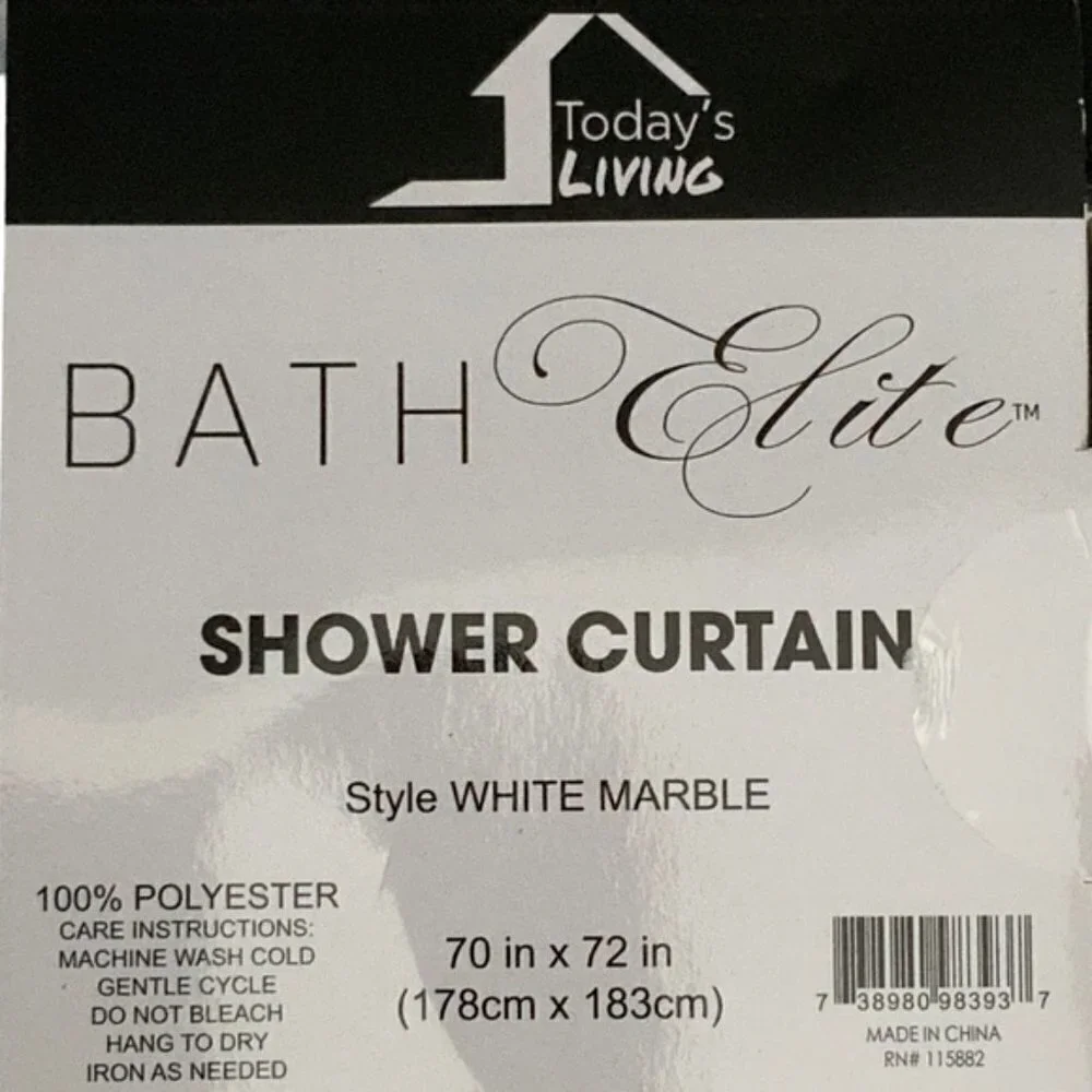 Today’s Living Marble Elite Bath Shower Curtain Easy Care Fabric White G…